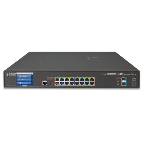 Planet - GS-5220-16P2XV - L2+ 16-Port 10/100/1000T 802.3at PoE + 2-Port 10G SFP+ Managed Switch with LCD Touch Screen (220W)