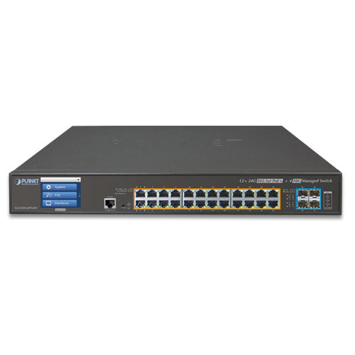 Planet - GS-5220-24P4XV - L2+ 24-Port 10/100/1000T 802.3at PoE + 4-Port 10G SFP+ Managed Switch with LCD Touch Screen (400W)