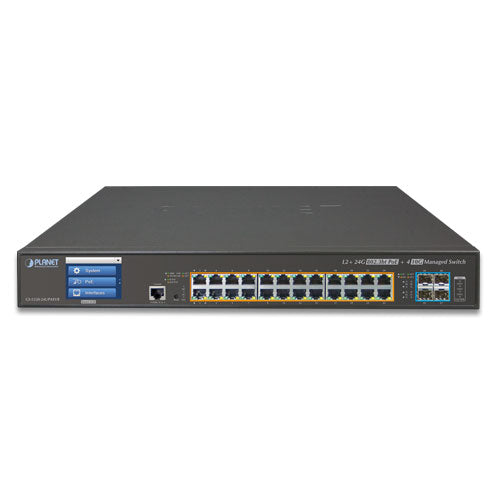 Planet - GS-5220-24UP4XV - L2+ 24-Port 10/100/1000T Ultra PoE + 4-Port 10G SFP+ Managed Switch with LCD Touch Screen (400W)