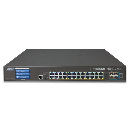 Planet - GS-5220-24UPL4XV - L2+ 24-Port 10/100/1000T Ultra PoE + 4-Port 10G SFP+ Managed Switch with LCD Touch Screen (600W)