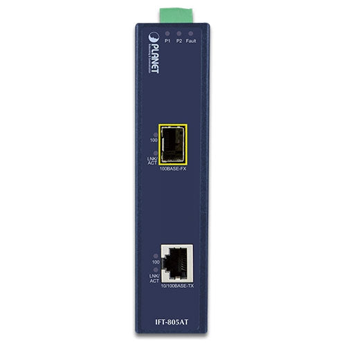 Planet - IFT-805AT - IP30 Slim Type Industrial Fast Ethernet Media Converter SFP (-40 to 75 degree C)