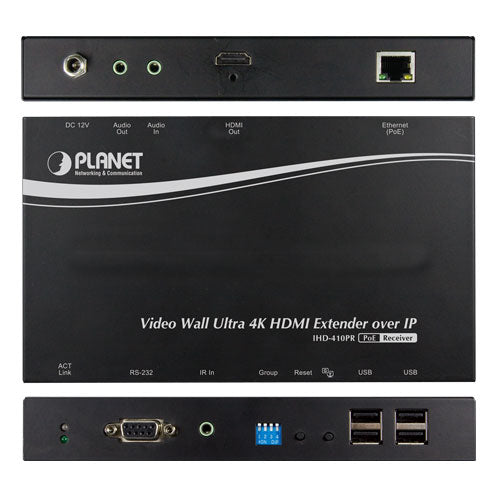 Planet - IHD-410PR - Video Wall Ultra 4K HDMI/USB Extender Receiver over IP with PoE - Ultra High Definition Digital Signage