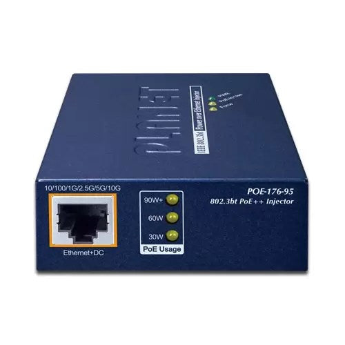Planet - POE-176-95 - Single-Port 10Gbps 802.3bt PoE++ Injector (95 Watts, 802.3bt Type-4, Legacy, force mode support, PoE Usage LED, 10/100/1G/2.5G/5G/10Gbps