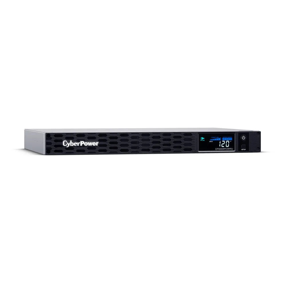 CYBERPOWER - CP1000PFCRM1U - 1000VA/600W 1U Rackmount UPS, 6 NEMA 5-15R Outlets, NEMA 5-15P Plug, 10 Ft. Cord, LCD, AVR, Sinewave, Relay, SNMP, PowerPanel Business Software, 3 Year Warranty
