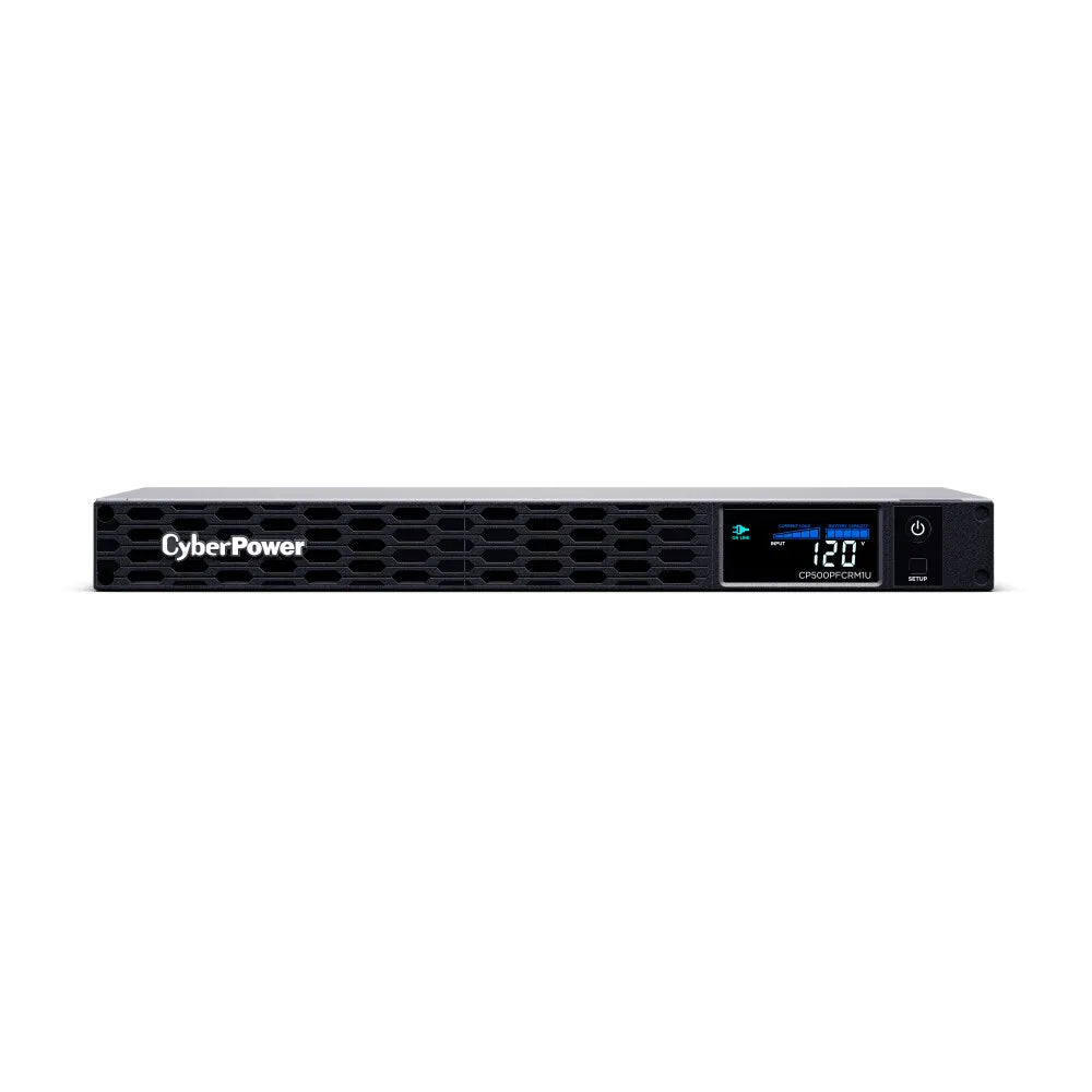 CYBERPOWER - CP500PFCRM1U - 500VA/300W 1U Rackmount UPS, 6 NEMA 5-15R Outlets, NEMA 5-15P Plug, 10 Ft. Cord, LCD, AVR, Sinewave, Relay, SNMP, PowerPanel Business Software, 3 Year Warranty