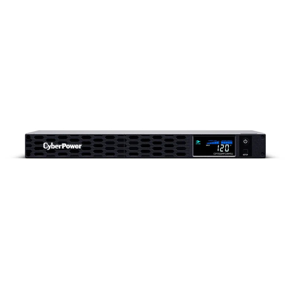 CYBERPOWER - CP700PFCRM1U - 700VA/400W 1U Rackmount UPS, 6 NEMA 5-15R Outlets, NEMA 5-15P Plug, 10 Ft. Cord, LCD, AVR, Sinewave, Relay, SNMP, PowerPanel Business Software, 3 Year Warranty