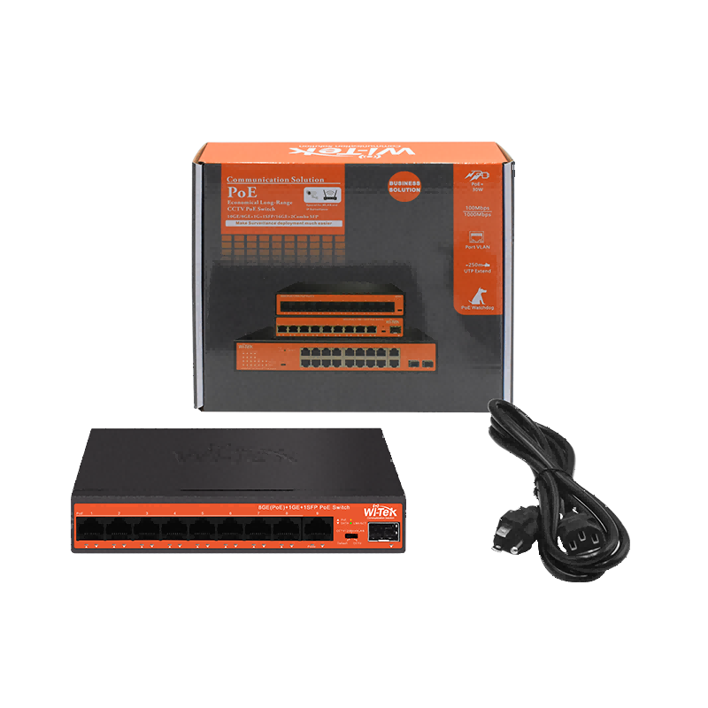 Wi-Tek - WI-PS309GFH - 8GE+1GE+1SFP PoE Switch with 8Port PoE