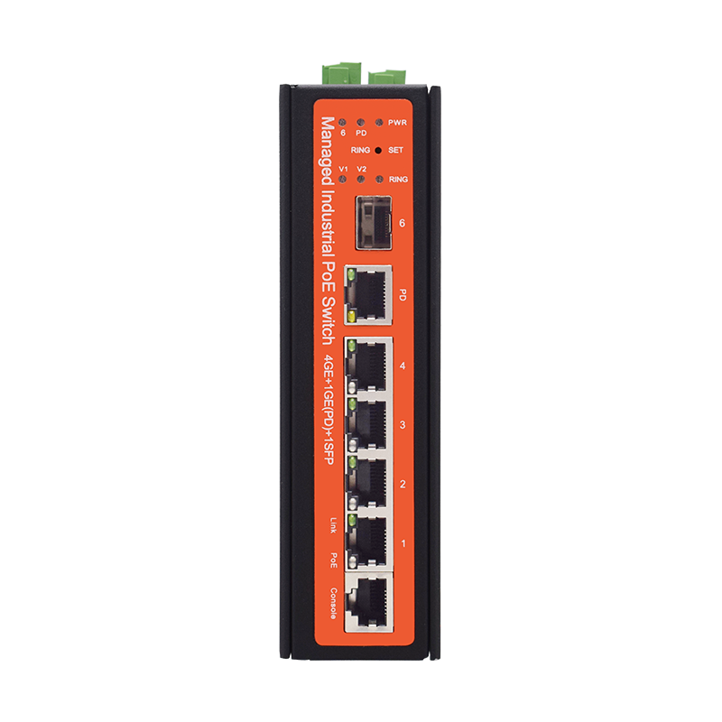 Wi-Tek - WI-PMS305GF-I - 4GE(PoE OUT)+1GE(PoE IN)+1SFP Fiber Uplink Managed Industrial PoE Switch with 4Port PoE Output and 1PoE 802.3BT 60W Input(Up-link)