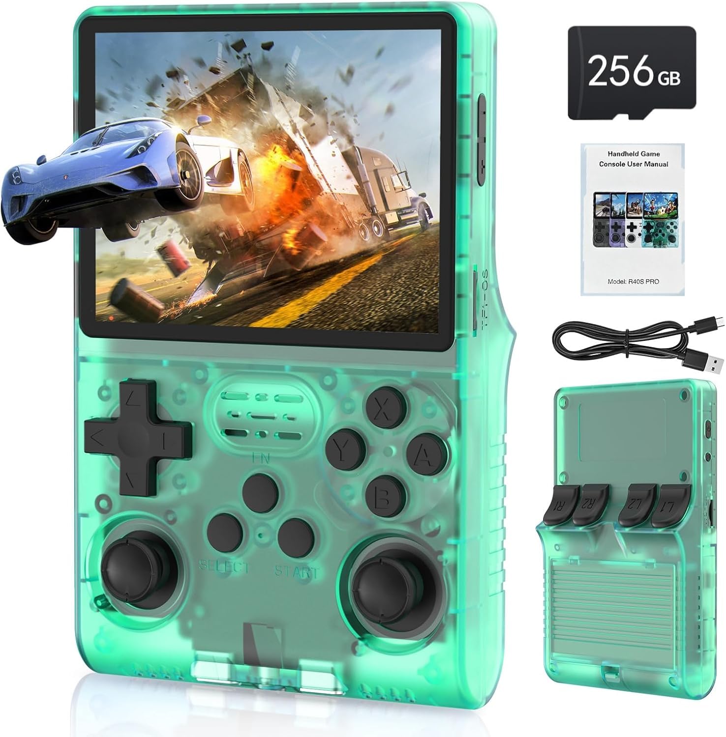 R40S PRO Handheld Game Console with 30,000 Games 3.5 inch IPS Screen Mini Retro Console 3800mAh Portable Pocket Arcade 45+ Emulators with 256G TF Card
