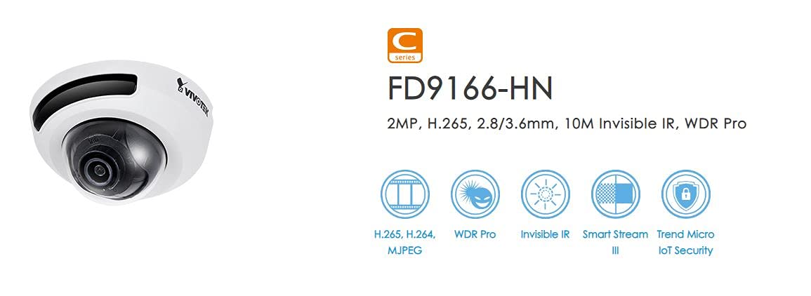 Vivotek C-Serie FD9166-HN Fixed Dome IP Camera, 2MP, IR, Indoor, 2.8 mm