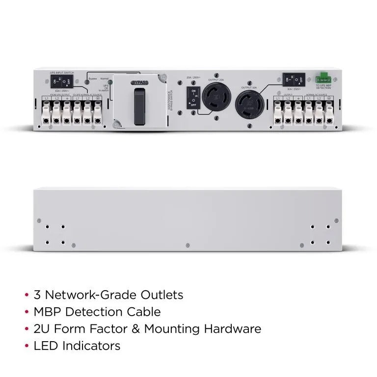 Cyber Power - MBP63A2 - Maintenance Bypass PDU, 2U rack/tower/wall, 200-240V, 1 NEMA L6-20R, 1 NEMA L6-30R, Terminal Block, 3 year warranty