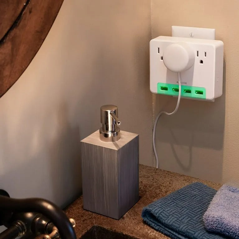 Cyber Power - P3WUH - 3 AC Outlet Wall Tap 125V with 4 USB 3.4A Charging Ports Glow Colors