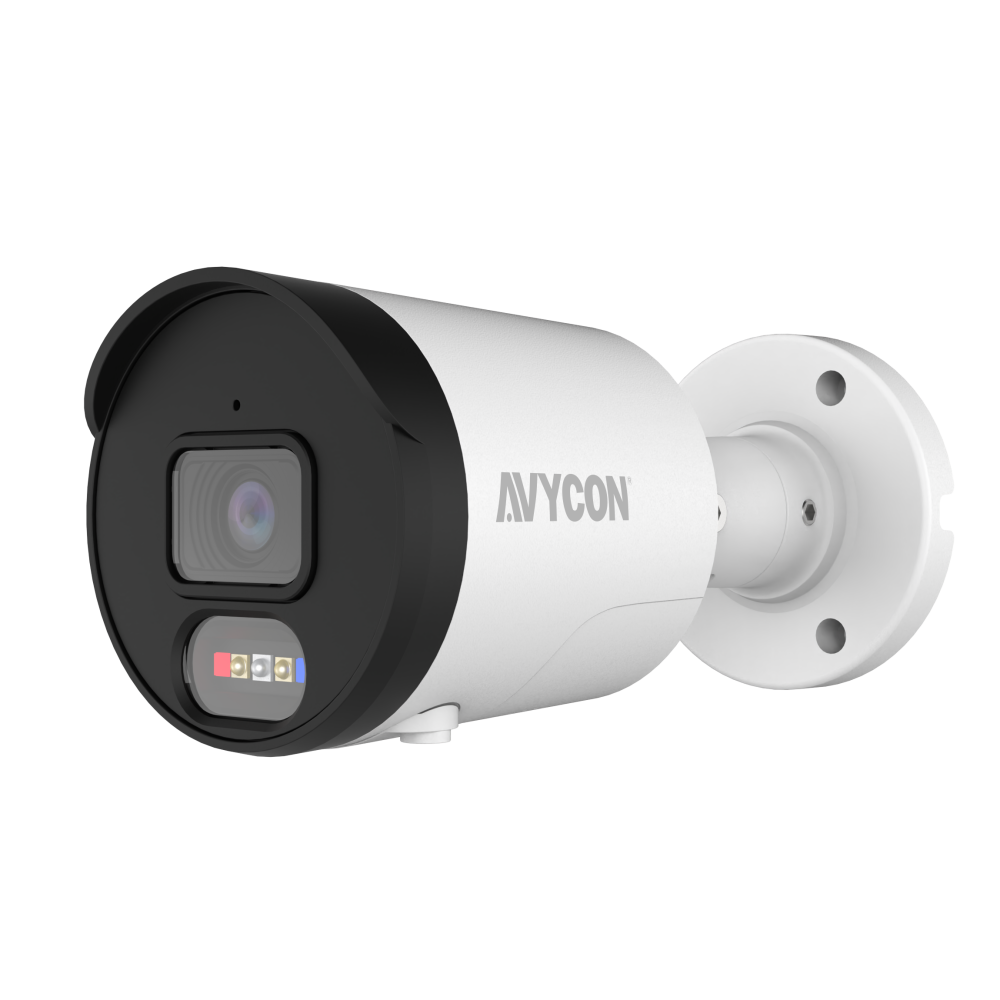 AVYCON - AVC-NAB41F28 - 4MP H.265+ InfiniteColor, Bullet Diversity Active Deterrence IP Camera, AI Lite, DWDR, 4MP@25FPS, Full Color (white light), Built-in Mic, Speaker (2-way), Siren, 2.8mm Fixed Lens, MicroSD, Onvif, DC12V / PoE, IP67, White